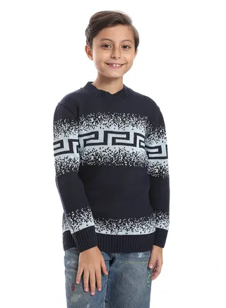 Wool Boys Pullover With Multi Design 