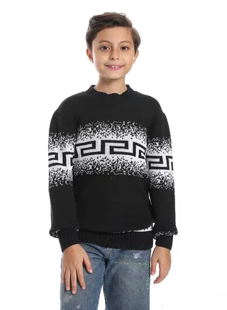 Wool Boys Pullover With Multi Design 