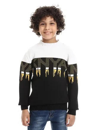 Wool Boys Pullover With Multi Design 