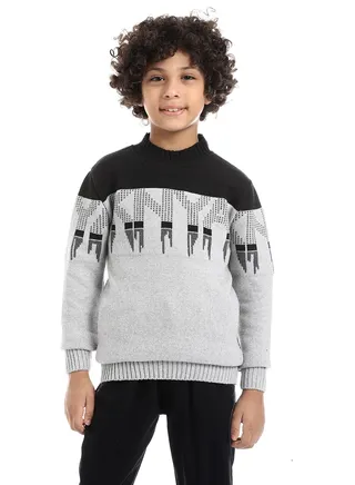 Wool Boys Pullover With Multi Design 