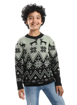 Wool Boys Pullover With Multi Design 