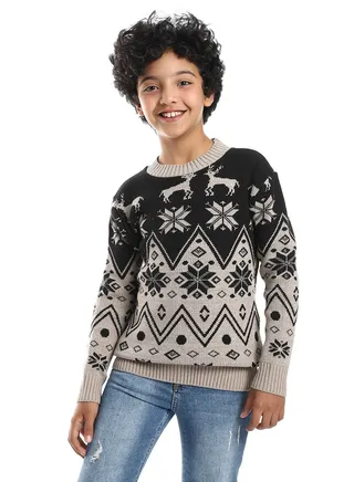 Wool Boys Pullover With Multi Design 
