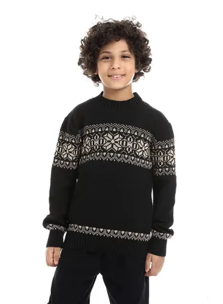 Wool Boys Pullover With Multi Design 