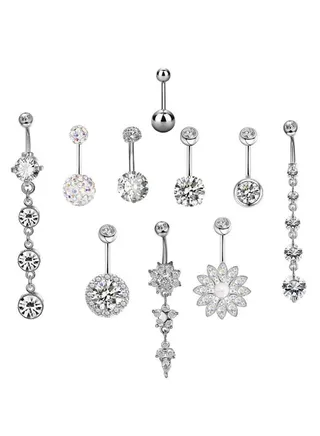 10-Piece Stainless Steel Button Belly Ring Set 