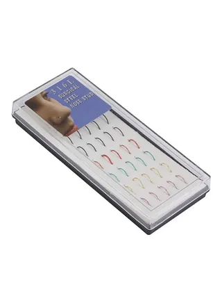 40Pcs Mixed Color Stainless Steel Nose Studs Hoops Body Piercing Rings 