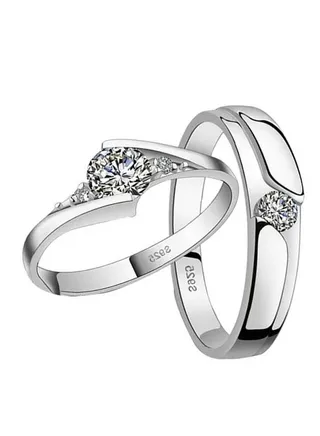 2Pcs Silver Plated Couple Ring Set , Elegant Style Ring Set, Fashion Ring Pack Jewelry Gifts 