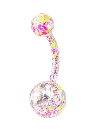 Crystal Rhinestone Floral Dangle Button Belly Ring 
