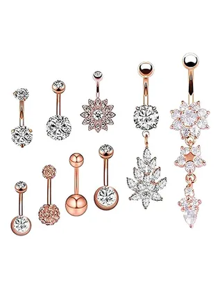 9-Piece Stainless Steel Button Belly Ring Set 