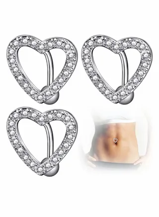 3 Pcs Heart Belly Button Rings, Hypoallergenic Surgical Steel Belly Rings, Crystal Rhinestone Reverse Hinged Top Down Belly Button Rings for Woman Girl 