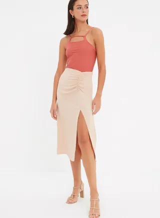 High Waist Slit Detail Skirt