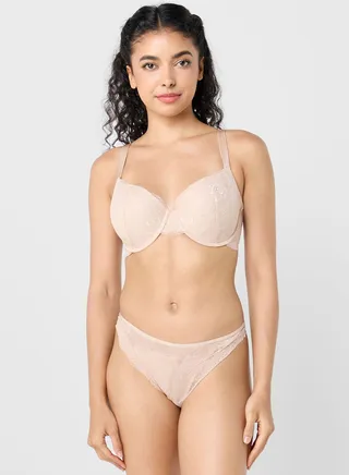 Lace Detail High Leg Thong 