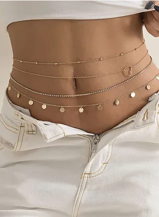 Waist Chain Overlay Metal Chain Body Chain Peach Heart Sequin Claw Chain Water Diamond Multi layer Waist Chain 