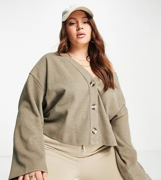 ASOS DESIGN Curve super soft cardigan in heathered taupe