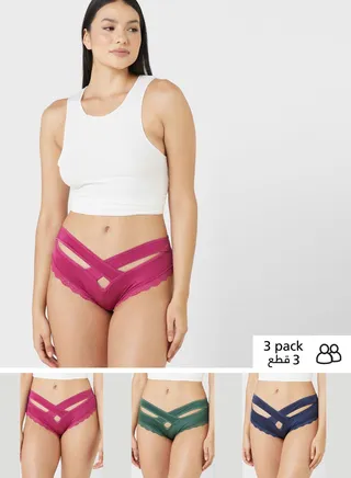 3 Pack Cross Detail Cheeky Briefs 