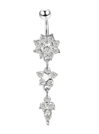 Flower Pattern Button Belly Ring 