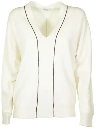 Brunello Cucinelli Stripe-Detail V-Neck Sweater