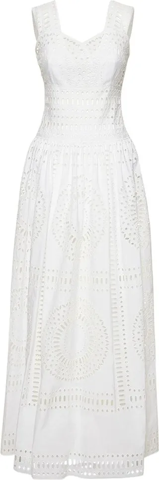 Cotton blend Sangallo lace long dress