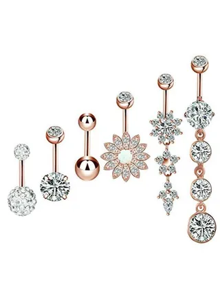 6-Piece Stainless Steel Button Belly Ring Set 