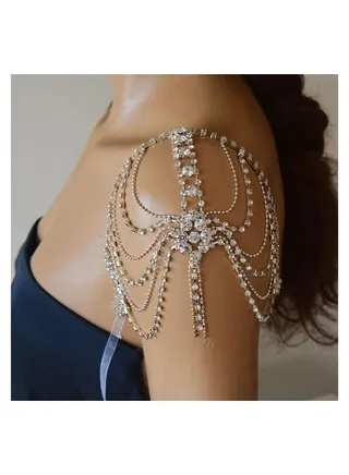 Women Body Chain, SYOSI Rhinestone Shoulder Chain with Tassels, Fringe Shoulder Chain, Bridal Wedding Jewelry Wedding Arm Chain, Rhinestone Underwear Bra Chain, Party Body Accessories(Silver) 