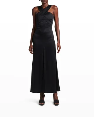 Crossover Halter Silk Gown