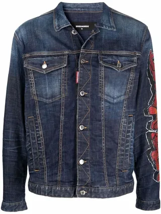 Graffiti Logo-Print Denim Jacket