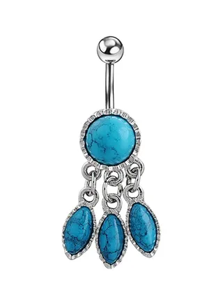 316L Surgical Steel Turquoise Studded Belly Ring 