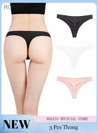 3 Piece Women's Thong Cute Cotton High Stretch Seamless Solid Color Underwear 
