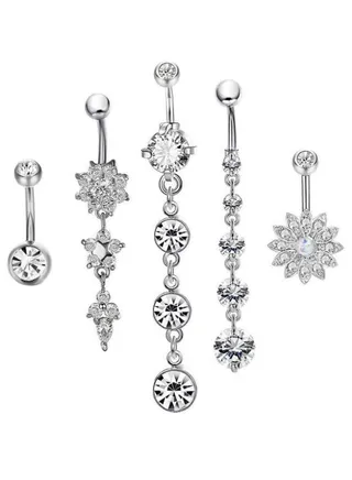 5-Piece Stainless Steel Button Belly Ring Set 