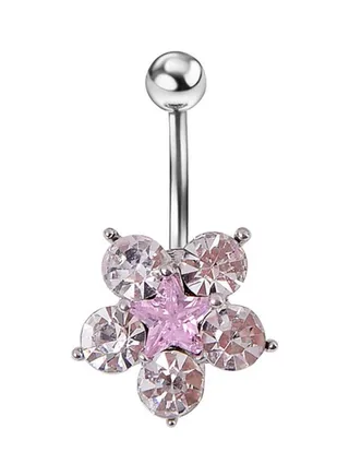 Stone Studded Floral Shaped Belly Button Ring 