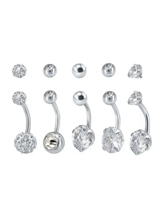 5-Piece Stainless Steel Belly Ring 