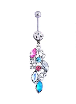 Metal Rhinestone Belly Button Ring Silver/Pink/Blue 