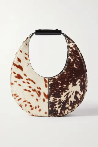 STAUD - Moon Split Leather-trimmed Animal-print Calf Hair Tote - Off-white