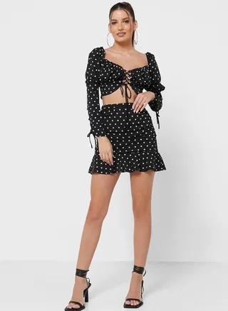 Polka Dot Crop Top & Skirt Set