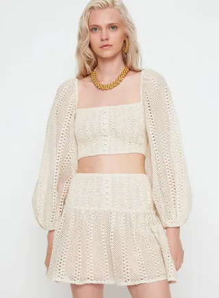 High Waist Mesh Detail Skirt