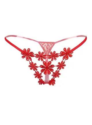 Hollow Embroidery Briefs Red 