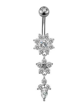 Flower Pattern Button Belly Ring 
