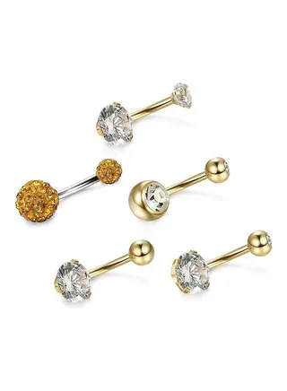 5 Pcs Belly Button Rings Curved Navel Barbell Set Anti Allergy 