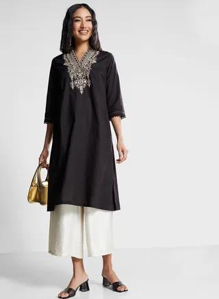 V-Neck Solid Kurti