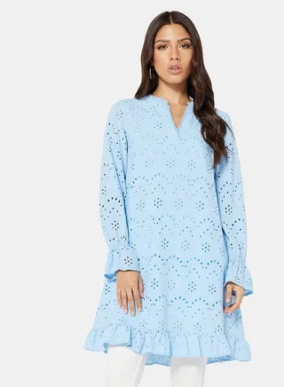 Schiffli Ruffle Tunic Top 