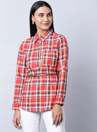 Long Sleeve Checkered Tunic Multicolour 