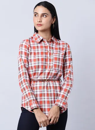 Long Sleeve Checkered Tunic Multicolour 