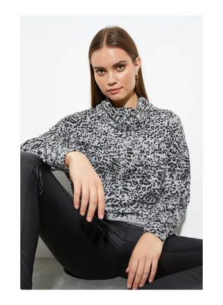 Leopard Soft Touch Roll Neck Tunic 