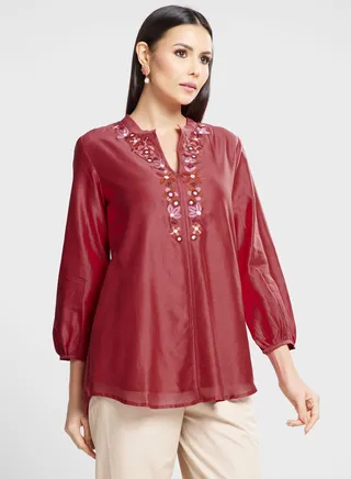 Embroidered V-Neck Tunic 