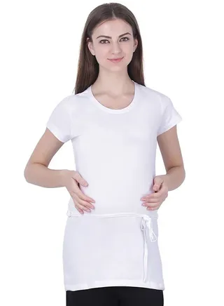 Short Sleeve Maternity Top With Belt White 
