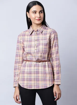 Long Sleeve Checkered Tunic Multicolour 
