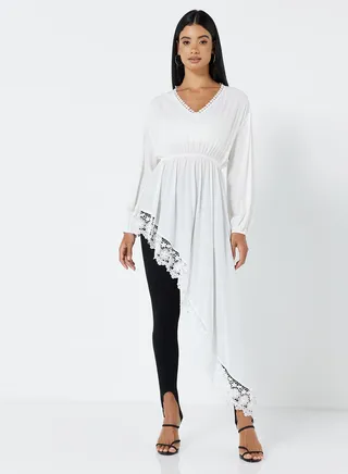 Long Sleeve Lace Tunic White 