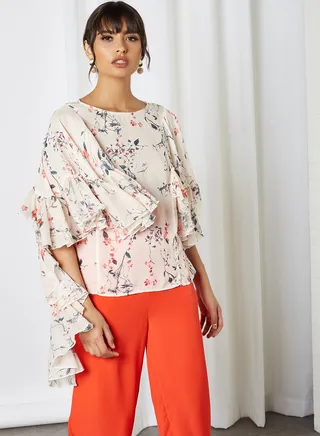 Floral Pattern Bell Sleeve Tunic Multicolour 