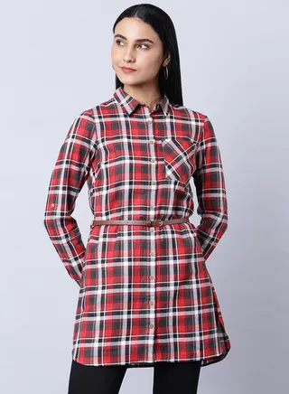Long Sleeve Checkered Tunic Multicolour 