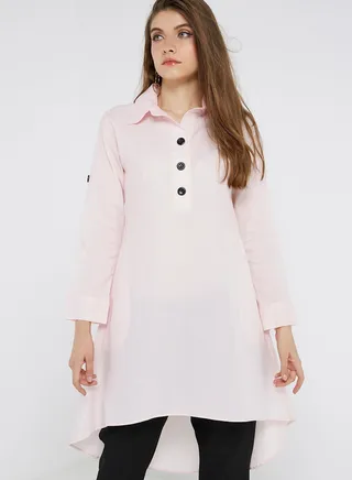 Asymmetric Hemline Tunic Pink 