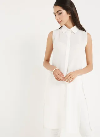 Collared Neck Blouse Top White 